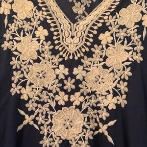 Johnny Was Embroidered Navy Blue Caftan Top